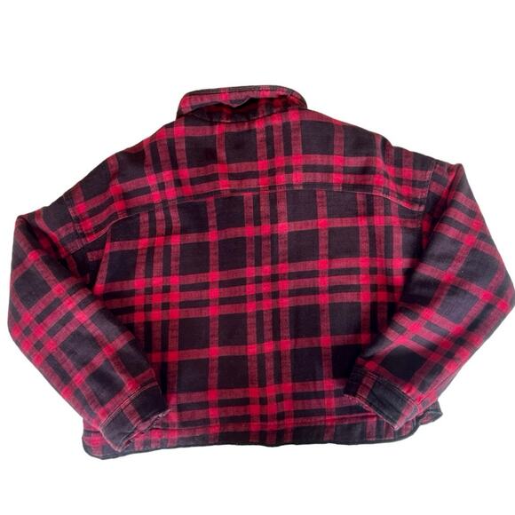 Urban Outfitters BDG Cropped Plaid Shacket Black Red Flannel Boxy Jacket Small - Picture 8 of 15